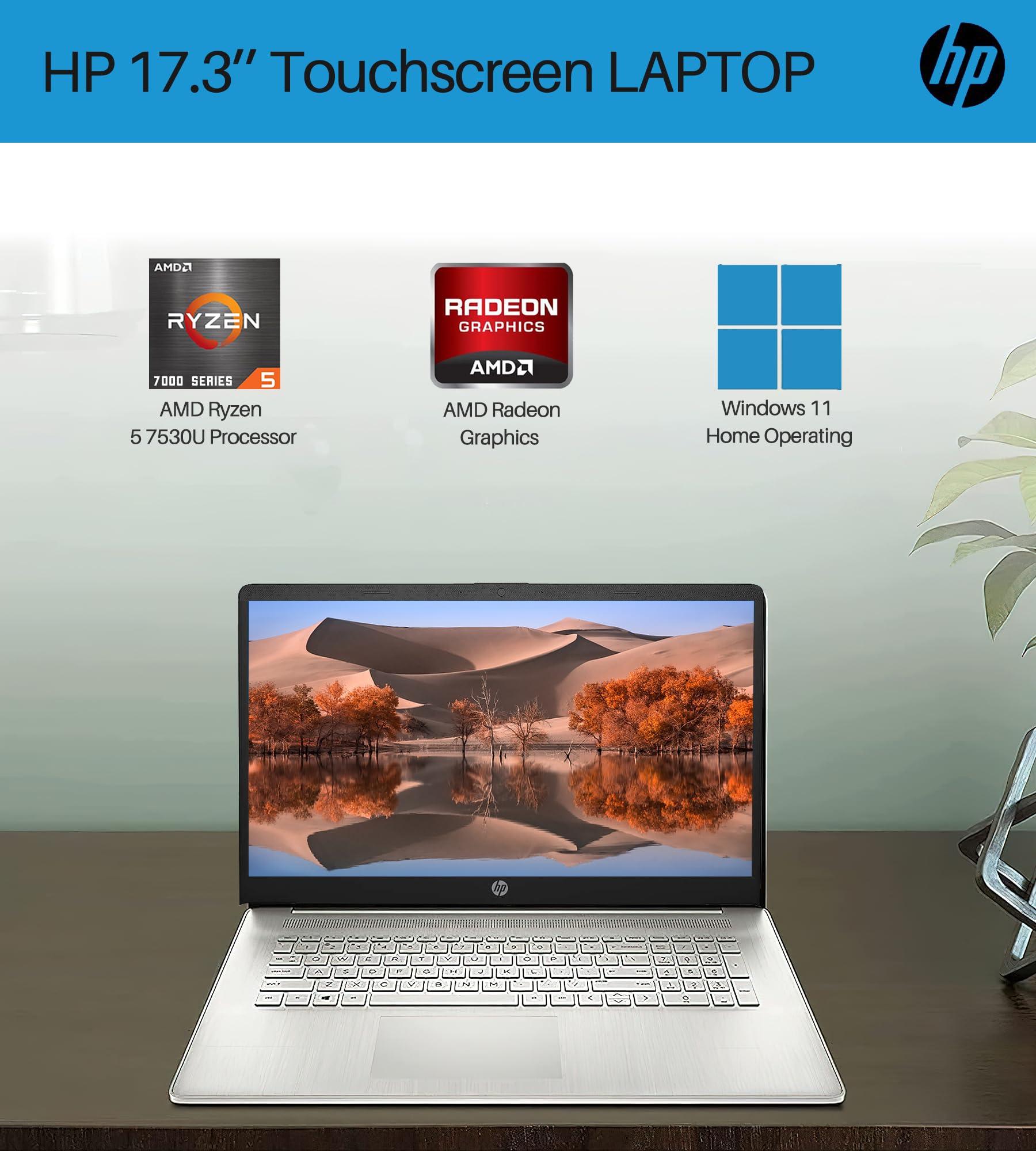 HP 2023 Newest Touchscreen Business Laptop, 17.3 Inch HD+ Display, AMD Ryzen 5 7530U Processor(Beats i7-1165G7), 64GB RAM, 1TB SSD, Wi-Fi 6, Anti-Glare, Full KB, Webcam, Windows 11 Home, Silver