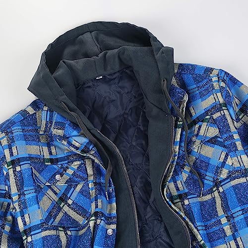 Ymosrh Mens Hooded Jackets, Men's Long Sleeve Lined Shirt Jacket With Hood Zip Up Winter Coats For Men Chamarra Para Hombre El Frio Plaid Jacket Clothes Jackets & Coats Jacket Fleece (XXL, Blue)