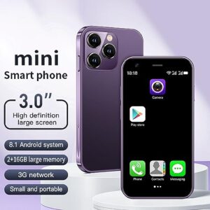 Yunseity Mini Smartphone Unlocked, SOYES XS15 WiFi Smartphone Quad Core for Android 8.1, 2GB RAM 16GB ROM, Ultra Thin Body HD Camera Backup Cellphone, Dual SIM Card & Dual Cameras (Violet)