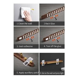 Wall-Mounted Bathroom Towel Bar Wood Bath Towel Rack with Metal Rod Multifunctional Shelf Hook Self-Adhesive Towel Hook Towel Bar for Bathroom