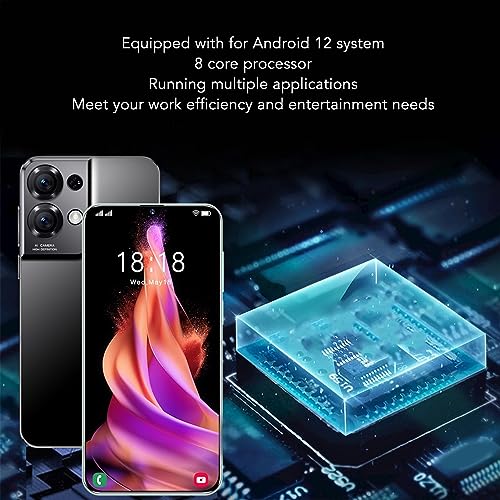 Yunseity Factory Unlocked Smartphone, Reno 9 Pro Ultra Slim Full Screen Smartphone 4GB RAM 64GB ROM, 2.4G and 5G WiFi Cellphone with 48MP+13MP Cameras, 8 Core CPU, for Android 12 (Black)