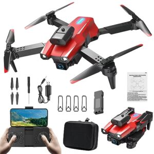 drone with 1080p hd fpv camera remote control toys gifts for boys girls with altitude hold headless mode(red)