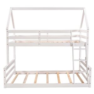 OTRIEK Bunk Bed Twin Over Full, House Bunk Bed with Full-Length Guardrail & Built-in Ladder for Boys Girls Bedroom, House Bed Design/No Box Spring Needed, Can Be Divided into 2 Separate Beds (White)