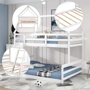 OTRIEK Bunk Bed Twin Over Full, House Bunk Bed with Full-Length Guardrail & Built-in Ladder for Boys Girls Bedroom, House Bed Design/No Box Spring Needed, Can Be Divided into 2 Separate Beds (White)