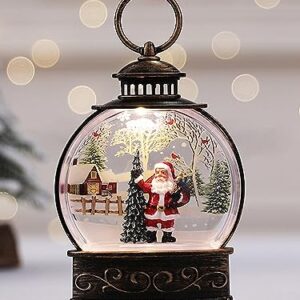 Actaday 5.9" Christmas Snow Globe Lantern Snowman, Christmas Night Light, Button Battery (Include) Operated Lighted Water Glittering Lantern for Christmas Festival Decoration Gifts