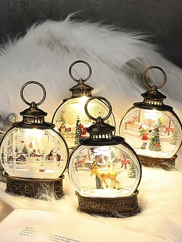 Actaday 5.9" Christmas Snow Globe Lantern Snowman, Christmas Night Light, Button Battery (Include) Operated Lighted Water Glittering Lantern for Christmas Festival Decoration Gifts