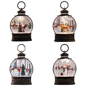 Actaday 5.9" Christmas Snow Globe Lantern Snowman, Christmas Night Light, Button Battery (Include) Operated Lighted Water Glittering Lantern for Christmas Festival Decoration Gifts