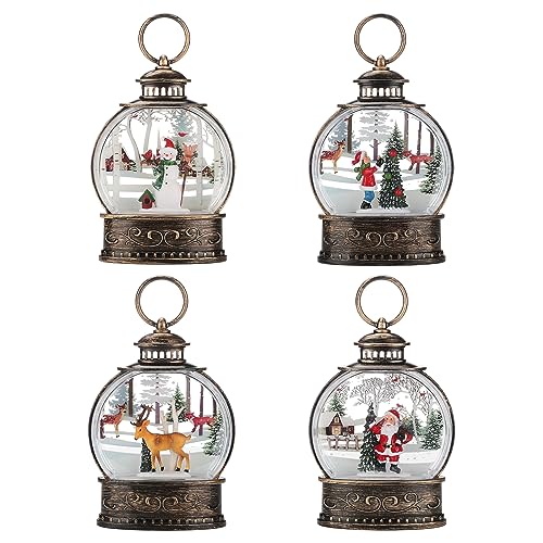 Actaday 5.9" Christmas Snow Globe Lantern Snowman, Christmas Night Light, Button Battery (Include) Operated Lighted Water Glittering Lantern for Christmas Festival Decoration Gifts