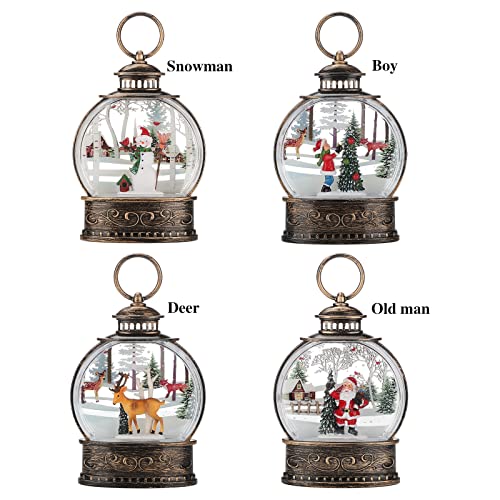 Actaday 5.9" Christmas Snow Globe Lantern Snowman, Christmas Night Light, Button Battery (Include) Operated Lighted Water Glittering Lantern for Christmas Festival Decoration Gifts