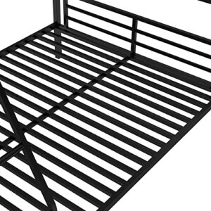 OPTOUGH Twin Over Full Bunk Bed with a Twin Size Loft Bed Attached, L-Shaped Triple Metal Bed for Three Kids with a Desk and 2 Ladders, Black