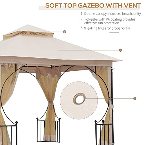 Outsunny 10' x 10' Patio Gazebo, Double Roof Outdoor Gazebo Canopy Shelter with Netting, Steel Corner Frame for Garden, Lawn, Backyard and Deck, Beige