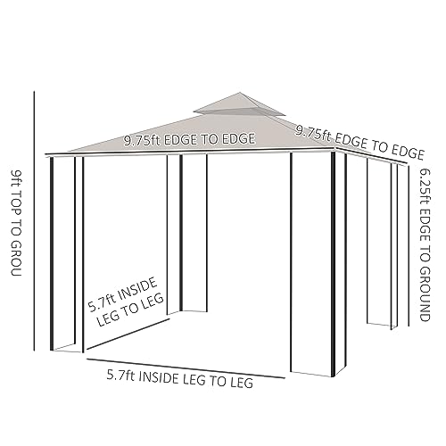 Outsunny 10' x 10' Patio Gazebo, Double Roof Outdoor Gazebo Canopy Shelter with Netting, Steel Corner Frame for Garden, Lawn, Backyard and Deck, Beige