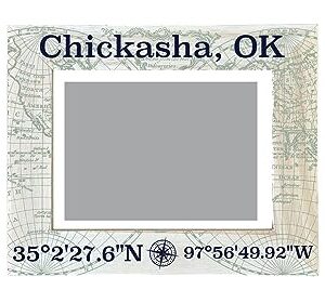R and R Imports Chickasha Oklahoma Souvenir Wooden Photo Frame Compass Coordinates Design Matted to 4 x 6