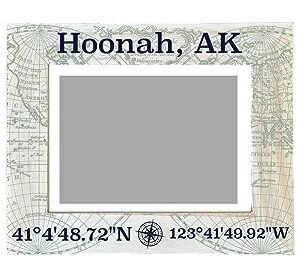 R and R Imports Hoonah Alaska Souvenir Wooden Photo Frame Compass Coordinates Design Matted to 4 x 6