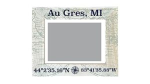 r and r imports au gres michigan souvenir wooden photo frame compass coordinates design matted to 4 x 6