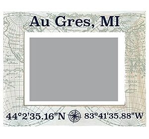 R and R Imports Au Gres Michigan Souvenir Wooden Photo Frame Compass Coordinates Design Matted to 4 x 6