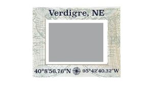 r and r imports verdigre nebraska souvenir wooden photo frame compass coordinates design matted to 4 x 6