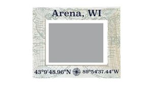 r and r imports arena wisconsin souvenir wooden photo frame compass coordinates design matted to 4 x 6