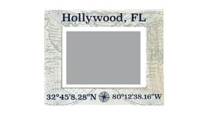 r and r imports hollywood florida souvenir wooden photo frame compass coordinates design matted to 4 x 6