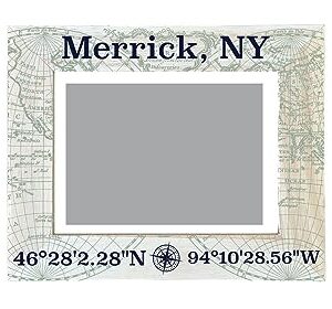 R and R Imports Merrick New York Souvenir Wooden Photo Frame Compass Coordinates Design Matted to 4 x 6