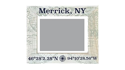 R and R Imports Merrick New York Souvenir Wooden Photo Frame Compass Coordinates Design Matted to 4 x 6