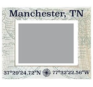 R and R Imports Manchester Tennessee Souvenir Wooden Photo Frame Compass Coordinates Design Matted to 4 x 6