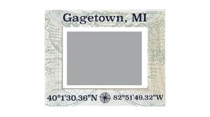 r and r imports gagetown michigan souvenir wooden photo frame compass coordinates design matted to 4 x 6