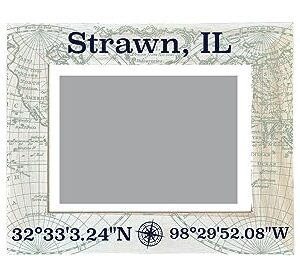 R and R Imports Strawn Illinois Souvenir Wooden Photo Frame Compass Coordinates Design Matted to 4 x 6