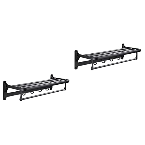 Bathroom Floating Shelf 2pcs Foldable Towel Rack Black Bathroom Towels Folding Shelf Wall Towel Holder Bathroom Tower Hanger Wall Mount Shelves Bathroom Rack Towel Hanging Rod