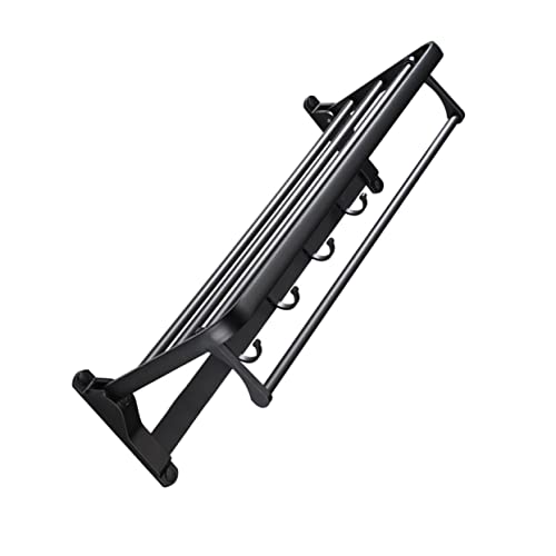 Angoily Foldable Towel Rack Corner Wall Shelves Pan Hanger Stainless Steel Shelves Black Coat Hangers Toilet Storage Rod Bathroom Wall Bracket Wall-Mounted Rack Bath Towel Holder Porch