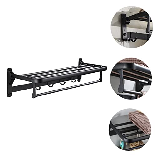 Angoily Foldable Towel Rack Corner Wall Shelves Pan Hanger Stainless Steel Shelves Black Coat Hangers Toilet Storage Rod Bathroom Wall Bracket Wall-Mounted Rack Bath Towel Holder Porch