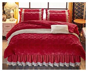 wrinkle stain resistant four piece bed set duvet cover set autumn and winter duvet cover plus cotton bedspread to keep warm king size wine red queen size sheet set