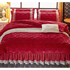 Wrinkle Stain Resistant Four Piece Bed Set Duvet Cover Set Autumn and Winter Duvet Cover Plus Cotton Bedspread to Keep Warm King Size Wine Red Queen Size Sheet Set