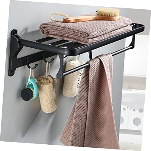 Angoily Foldable Towel Rack Corner Wall Shelves Pan Hanger Stainless Steel Shelves Black Coat Hangers Toilet Storage Rod Bathroom Wall Bracket Wall-Mounted Rack Bath Towel Holder Porch