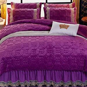 Wrinkle Stain Resistant Four Piece Bed Set Duvet Cover Set Autumn and Winter Duvet Cover Plus Cotton Bedspread to Keep Warm King Size Wine Red Queen Size Sheet Set