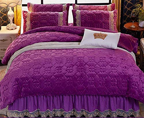 Wrinkle Stain Resistant Four Piece Bed Set Duvet Cover Set Autumn and Winter Duvet Cover Plus Cotton Bedspread to Keep Warm King Size Wine Red Queen Size Sheet Set