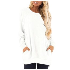 Oversized Tshirts Shirts for Women Solid Workout Sweatshirts Casual Basic Long Sleeve Shirt Classic Crew Neck Tops White