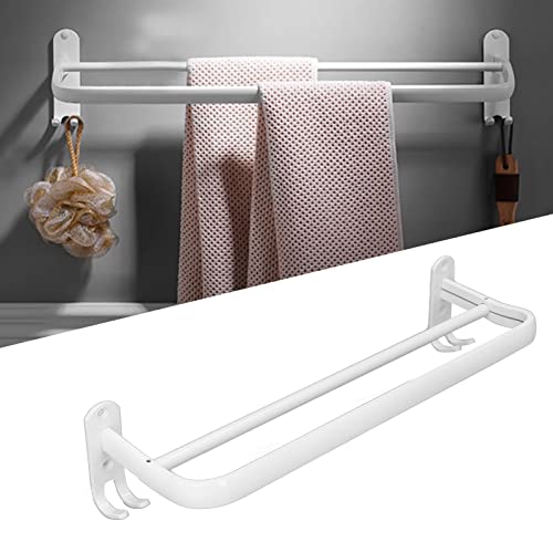 Double Rod Towel Rack,Otufan12.5x40cm/4.9x15.7 Space Aluminum Double Rod Perforated Bathroom Accessories Towel Rack Towel Hook Bathroom Accessories for Family Bathroom Hotel Toilet