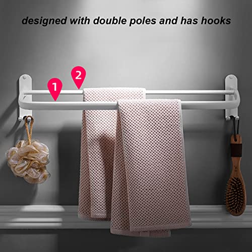 Double Rod Towel Rack,Otufan12.5x40cm/4.9x15.7 Space Aluminum Double Rod Perforated Bathroom Accessories Towel Rack Towel Hook Bathroom Accessories for Family Bathroom Hotel Toilet