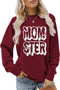 gemlon women momster sweatshirt halloween crewneck loose pullover casual cute tee funny letter print winter long sleeve shirt