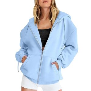 bloderetu 2023 zip up hoodies for women fall oversized sweatshirt y2k clothing solid color drawstring jacket with pockets (sky blue-2, xl)