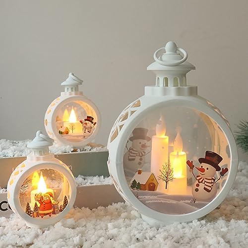 Ochine Christmas Snow Globe Lantern, LED Light Christmas Candle Lantern Battery Operated Xmas Holiday Santa Claus Snowman Decorative Lantern LED Candle Light Hanging Lantern for Christmas Decoration