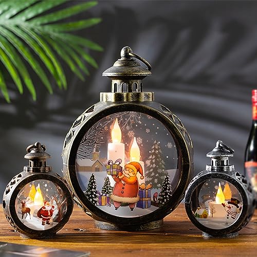 Ochine Christmas Snow Globe Lantern, LED Light Christmas Candle Lantern Battery Operated Xmas Holiday Santa Claus Snowman Decorative Lantern LED Candle Light Hanging Lantern for Christmas Decoration