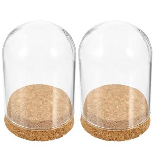 ganazono 2sets glass display dome cloche tabletop display case with cork base diy snow globe for office home halloween christmas wedding tabletop centerpiece decoration