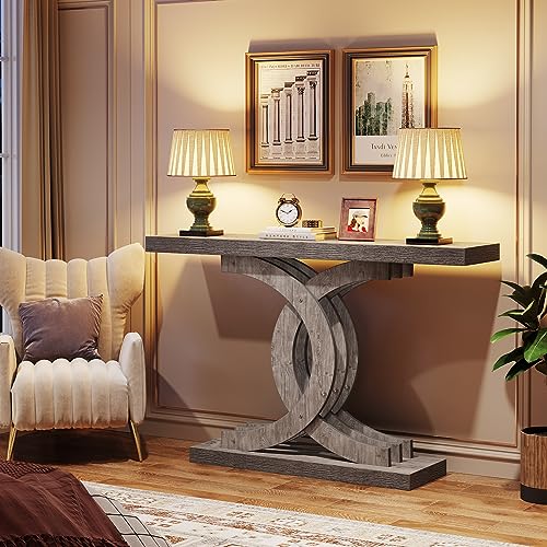 Tribesigns Console Tables for Entryway, Modern Farmhouse 39-inch Entryway Table with Geometric Base, Wooden & Metal Hallway Table/Narrow Sofa Table/Accent Table for Entrance, Living Room (Grey)