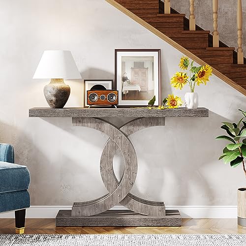 Tribesigns Console Tables for Entryway, Modern Farmhouse 39-inch Entryway Table with Geometric Base, Wooden & Metal Hallway Table/Narrow Sofa Table/Accent Table for Entrance, Living Room (Grey)