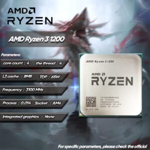 SAAKO Ryzen 3 1200 R3 1200 3.1 GHz Zen Gaming 0.014 Micron Quad-Core Quad-Thread CPU Processor YD1200BBM4KAE Socket AM4 Making Computers Process Data Faster