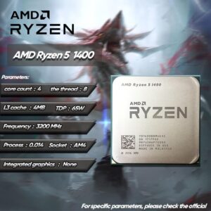 SAAKO Ryzen 5 1400 R5 1400 3.2 GHz Gaming Zen 0.014 Quad-Core Eight-Thread CPU Processor YD1400BBM4KAE Socket AM4 Making Computers Process Data Faster