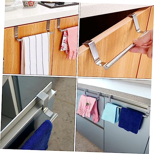 Cabilock 1pc Cabinet Door Hook Over Door Towel Bar Metal Organizer Shelf Storage Hooks Towel Bar with Hooks Bathroom Shelf Towel Rod for Bathroom Stainless Steel Silver Towel Rack Metal Set