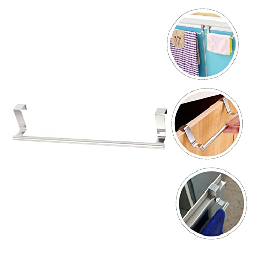 Cabilock 1pc Cabinet Door Hook Over Door Towel Bar Metal Organizer Shelf Storage Hooks Towel Bar with Hooks Bathroom Shelf Towel Rod for Bathroom Stainless Steel Silver Towel Rack Metal Set